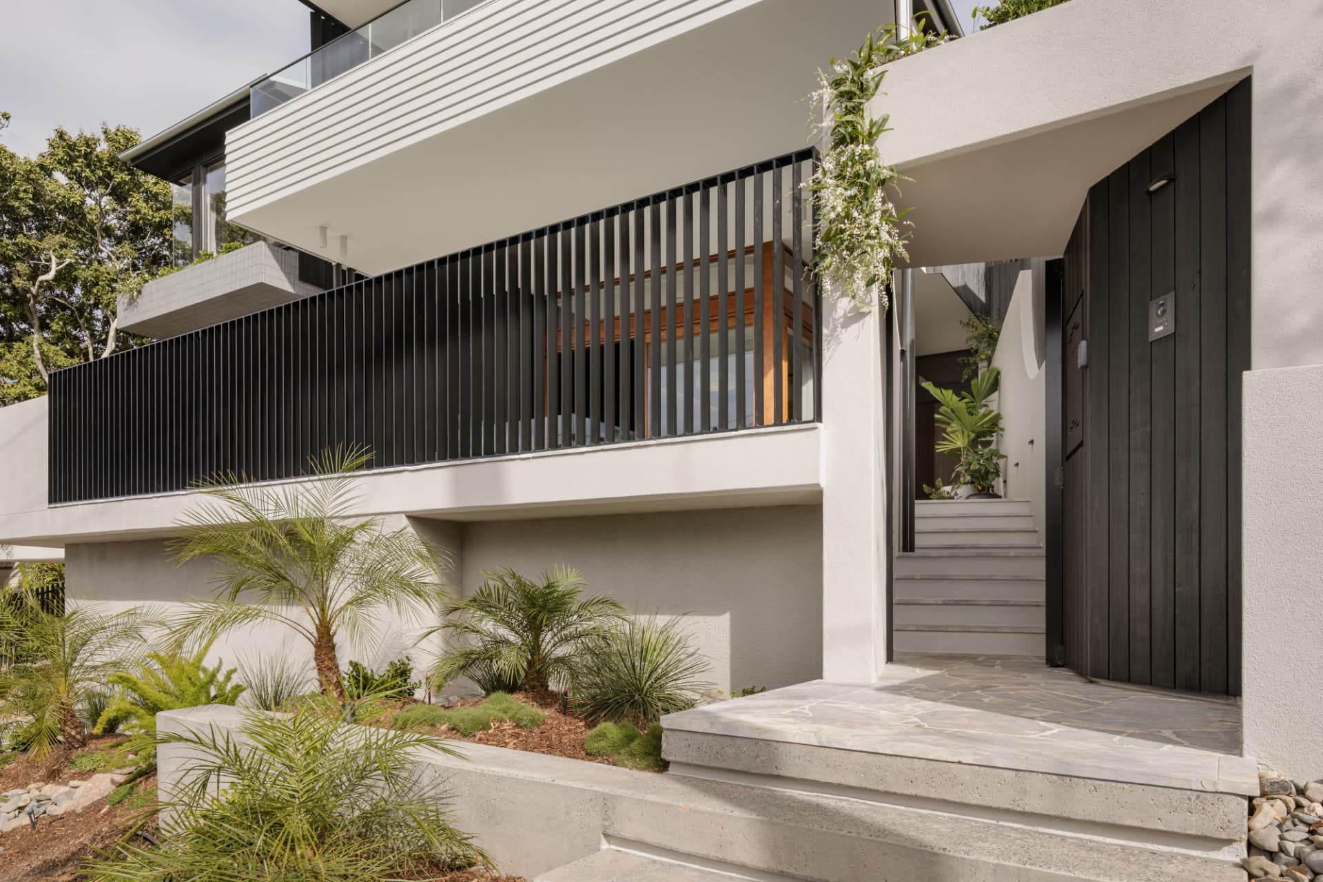 Entry approach with battened screening and blackbutt front door